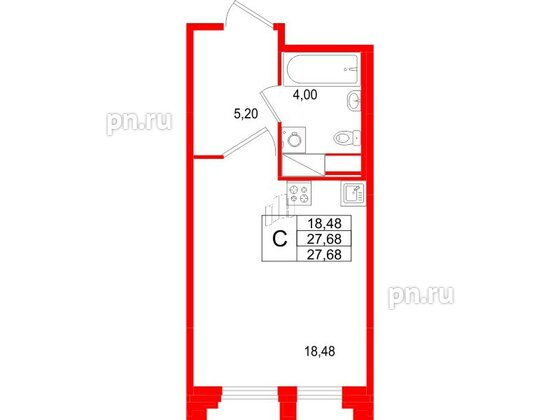 Квартира в ЖК Ассамблея, студия, 27.68 м², 5 этаж
