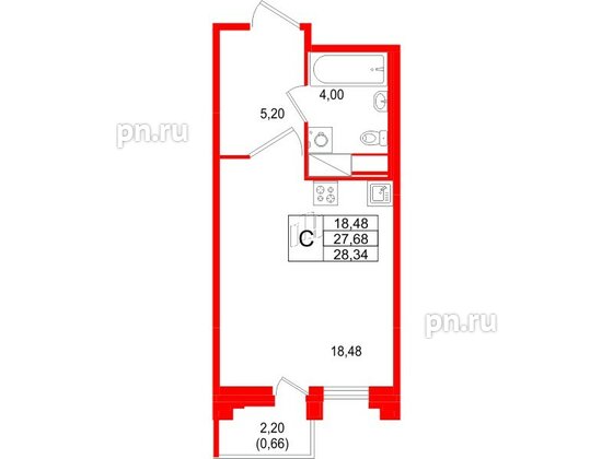 Квартира в ЖК Ассамблея, студия, 28.34 м², 11 этаж