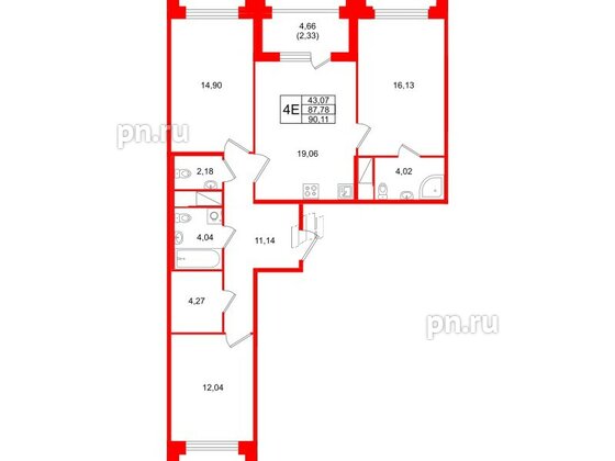 Квартира в ЖК Ассамблея, 3 комнатная, 90.11 м², 7 этаж