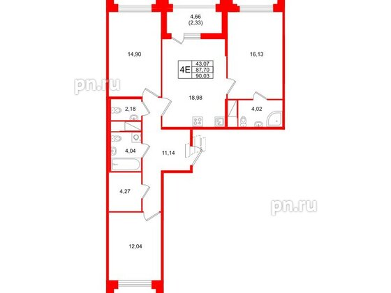 Квартира в ЖК Ассамблея, 3 комнатная, 90.03 м², 11 этаж