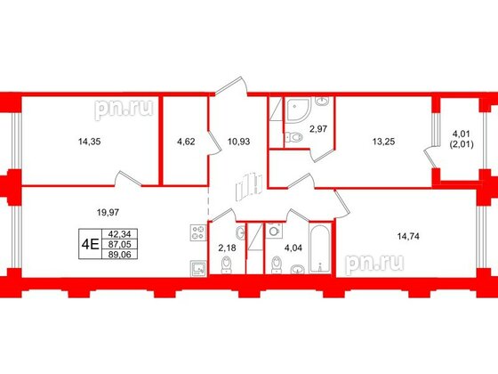 Квартира в ЖК Ассамблея, 3 комнатная, 89.06 м², 8 этаж