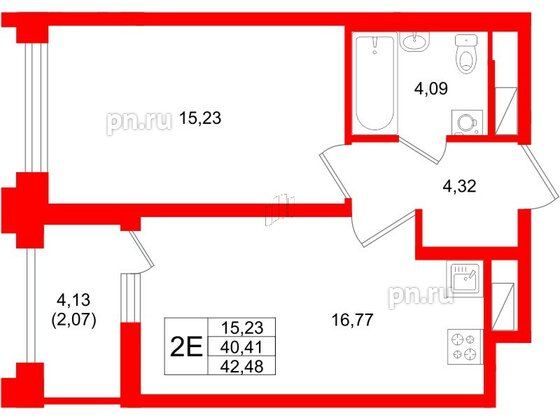 Квартира в ЖК Ассамблея, 1 комнатная, 42.48 м², 8 этаж