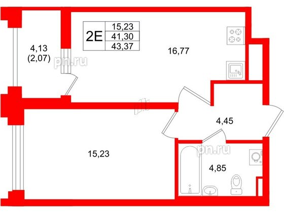 Квартира в ЖК Ассамблея, 1 комнатная, 43.37 м², 1 этаж