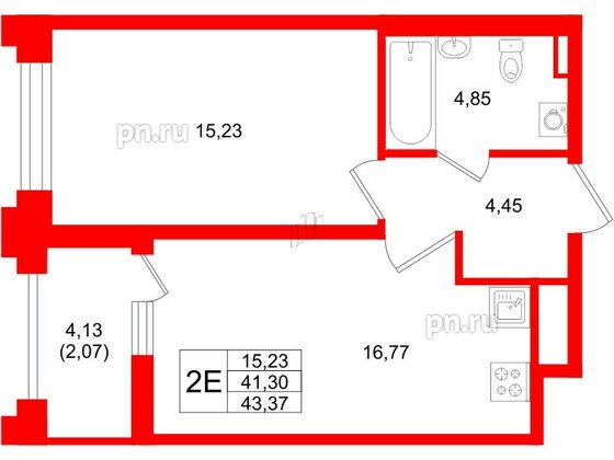 Квартира в ЖК Ассамблея, 1 комнатная, 43.37 м², 1 этаж