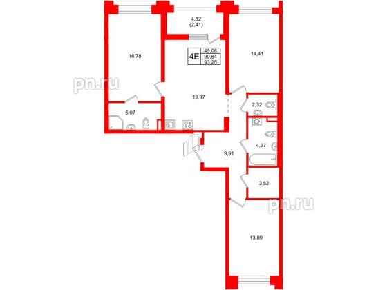 Квартира в ЖК Ассамблея, 3 комнатная, 93.25 м², 1 этаж