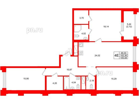Квартира в ЖК Ассамблея, 3 комнатная, 105.08 м², 9 этаж