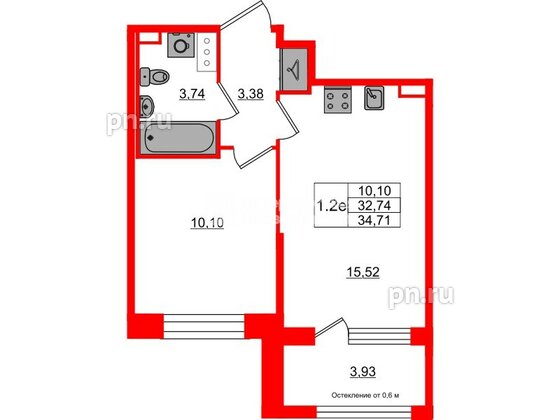 Квартира в ЖК Setl Лофт, 1 комнатная, 32.74 м², 5 этаж