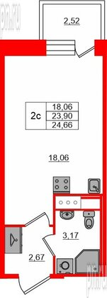 Квартира в ЖК «Сэтл ЛОФТ», студия, 23.9 м², 12 этаж