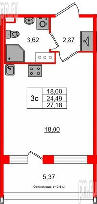Квартира в ЖК «Сэтл ЛОФТ», студия, 24.49 м², 12 этаж