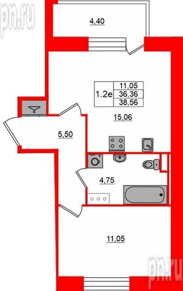 Квартира в ЖК «Сэтл ЛОФТ», 1 комнатная, 36.36 м², 12 этаж