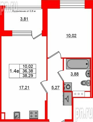Квартира в ЖК «Сэтл ЛОФТ», 1 комнатная, 36.38 м², 4 этаж