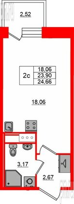 Квартира в ЖК «Сэтл ЛОФТ», студия, 23.9 м², 5 этаж