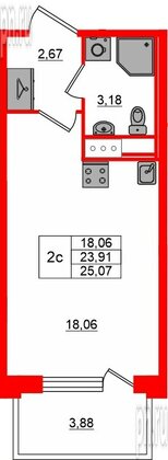 Квартира в ЖК «Сэтл ЛОФТ», студия, 23.91 м², 7 этаж