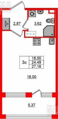 Квартира в ЖК «Сэтл ЛОФТ», студия, 24.49 м², 4 этаж