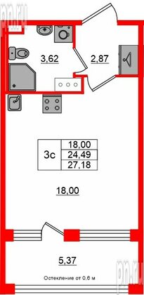 Квартира в ЖК «Сэтл ЛОФТ», студия, 24.49 м², 5 этаж