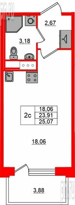 Квартира в ЖК «Сэтл ЛОФТ», студия, 23.91 м², 11 этаж