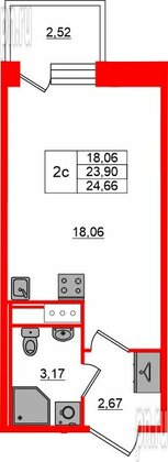 Квартира в ЖК «Сэтл ЛОФТ», студия, 23.9 м², 12 этаж