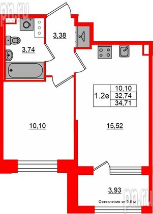 Квартира в ЖК «Сэтл ЛОФТ», 1 комнатная, 32.74 м², 5 этаж