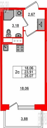 Квартира в ЖК «Сэтл ЛОФТ», студия, 23.91 м², 5 этаж