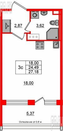 Квартира в ЖК «Сэтл ЛОФТ», студия, 24.49 м², 11 этаж