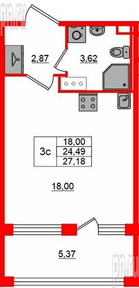 Квартира в ЖК «Сэтл ЛОФТ», студия, 24.49 м², 4 этаж