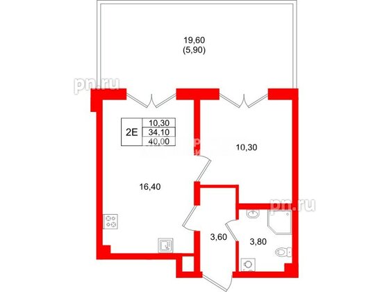 Квартира в ЖК «Пулково Lake», 1 комнатная, 40 м², 1 этаж