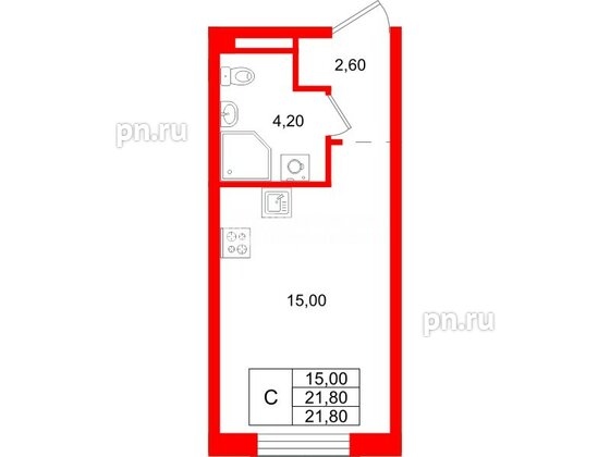 Квартира в ЖК «Пулково Лейк», студия, 21.8 м², 2 этаж