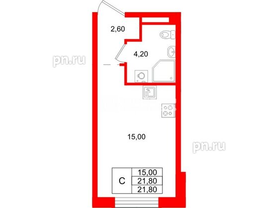 Квартира в ЖК «Пулково Лейк», студия, 21.8 м², 2 этаж