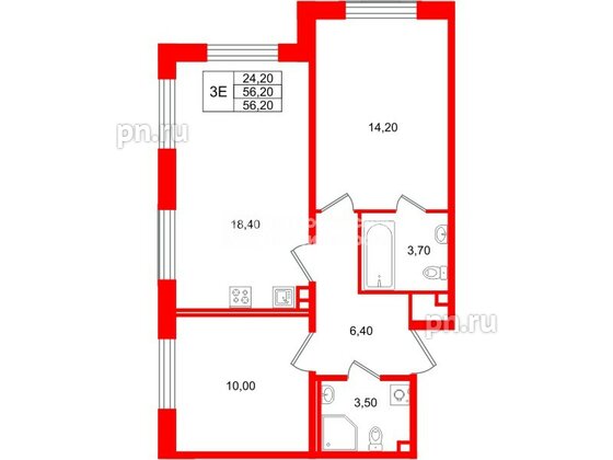 Квартира в ЖК «Пулково Lake», 2 комнатная, 56.2 м², 2 этаж