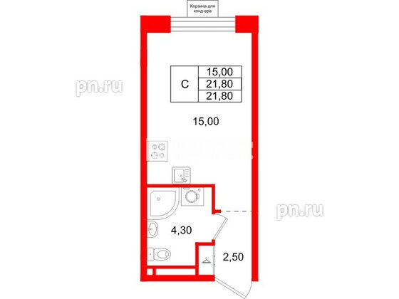 Квартира в ЖК «Пулково Лейк», студия, 21.8 м², 4 этаж