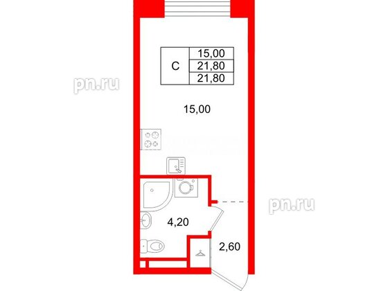 Квартира в ЖК «Пулково Лейк», студия, 21.8 м², 3 этаж