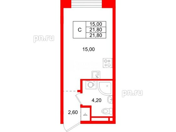 Квартира в ЖК «Пулково Лейк», студия, 21.8 м², 3 этаж