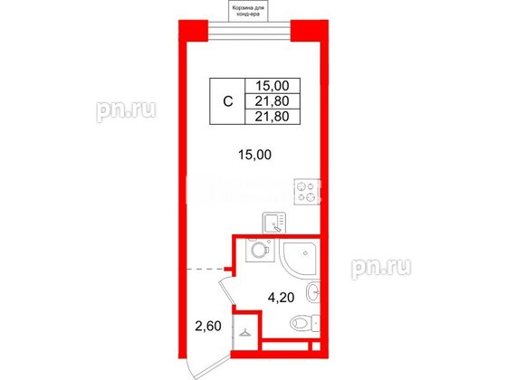 Квартира в ЖК «Пулково Лейк», студия, 21.8 м², 3 этаж