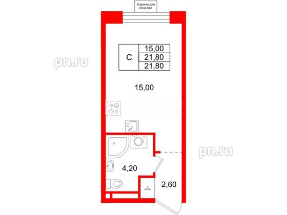 Квартира в ЖК «Пулково Лейк», студия, 21.8 м², 3 этаж