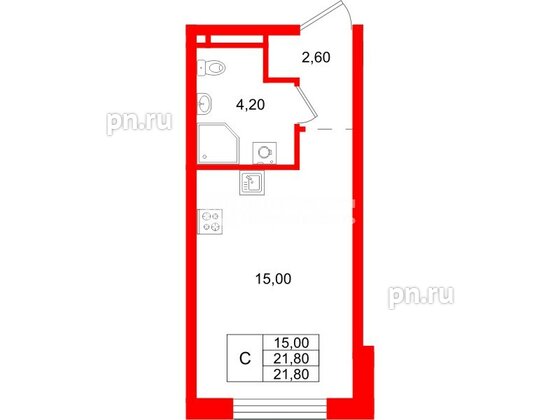 Квартира в ЖК «Пулково Лейк», студия, 21.8 м², 2 этаж