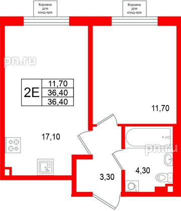 Квартира в ЖК «Пулково Лейк», 1 комнатная, 36.4 м², 2 этаж