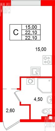 Квартира в ЖК «Пулково Лейк», студия, 22.1 м², 2 этаж