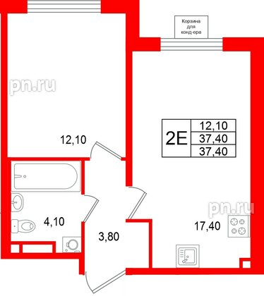 Квартира в ЖК «Пулково Лейк», 1 комнатная, 37.4 м², 3 этаж