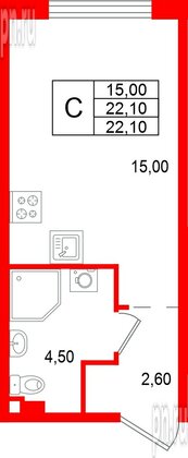 Квартира в ЖК «Пулково Лейк», студия, 22.1 м², 2 этаж
