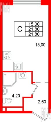 Квартира в ЖК «Пулково Лейк», студия, 21.8 м², 4 этаж