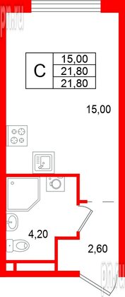 Квартира в ЖК «Пулково Лейк», студия, 21.8 м², 3 этаж