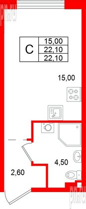 Квартира в ЖК «Пулково Лейк», студия, 22.1 м², 2 этаж