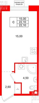 Квартира в ЖК «Пулково Лейк», студия, 22.1 м², 2 этаж