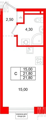 Квартира в ЖК «Пулково Лейк», студия, 21.8 м², 3 этаж