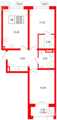Квартира в ЖК «Пулково Lake», 2 комнатная, 59.2 м², 2 этаж