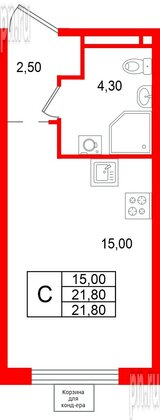 Квартира в ЖК «Пулково Лейк», студия, 21.8 м², 3 этаж