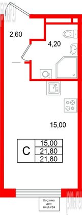 Квартира в ЖК «Пулково Лейк», студия, 21.8 м², 2 этаж