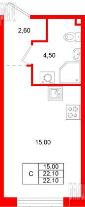 Квартира в ЖК «Пулково Лейк», студия, 22.1 м², 2 этаж