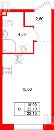 Квартира в ЖК «Пулково Лейк», студия, 22.1 м², 2 этаж