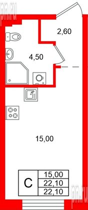 Квартира в ЖК «Пулково Лейк», студия, 22.1 м², 2 этаж